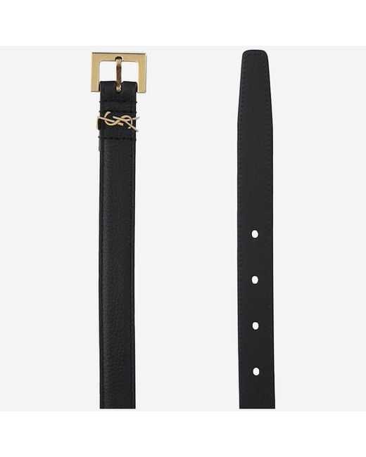 Saint Laurent Black Leather Belt Cassandre for men