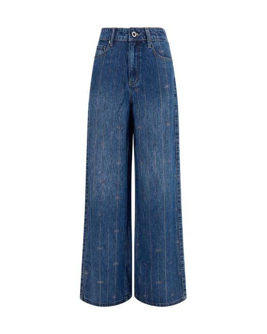 Self-Portrait Blue Crystal-Striped Jeans Lyocell