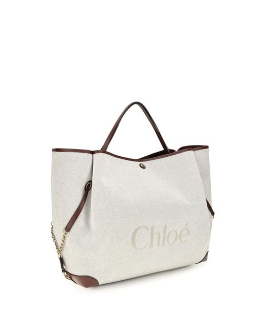 Chloé White Large Carry Tote Bag Cotton Shoulder