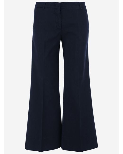 Ql2 Blue Elegant Stretch Pants Cotton Trousers