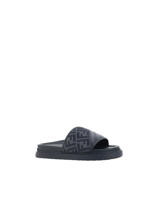 Fendi Blue Gray Fabric Flat Sandals for men