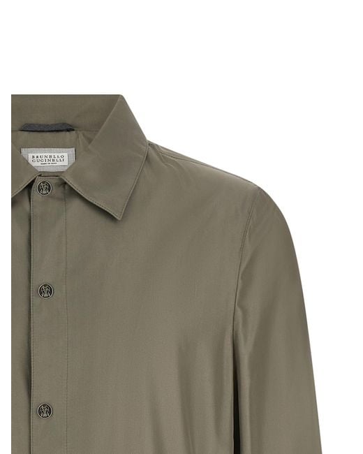 Brunello Cucinelli Green Silk Full-Length Jacket Clothing for men
