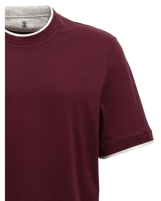 Brunello Cucinelli Red Double Layer T-Shirt for men