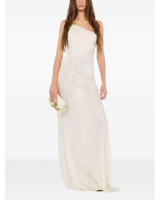 Roberto Cavalli White Extra Long One-Shoulder Dress
