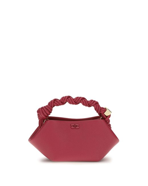 Ganni Pink Handbag Bou Grained Leather Recycled Polyester Shoulder Bags