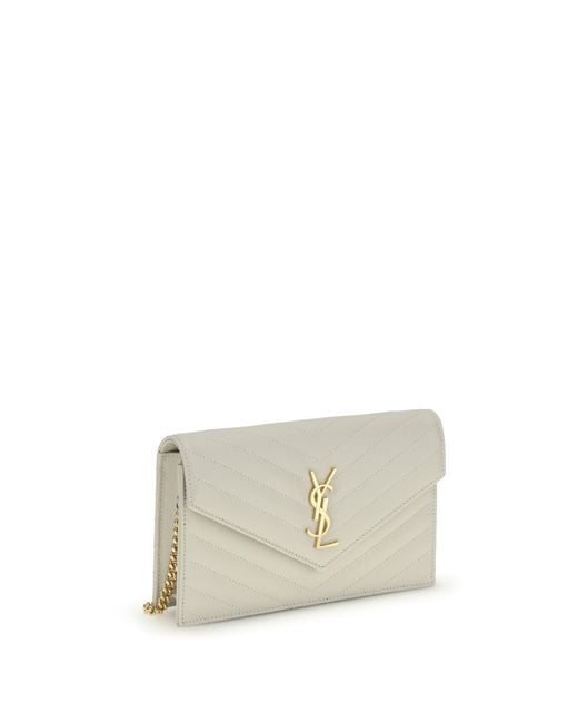 Saint Laurent White Cassandre Mini Shoulder Bag Calf Leather Bos Taurus Wallet