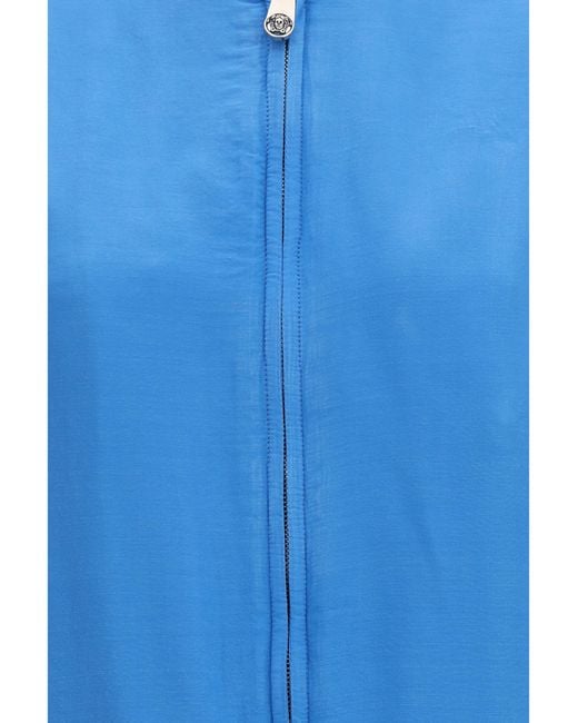 Versace Blue Silk Zipper Jacket