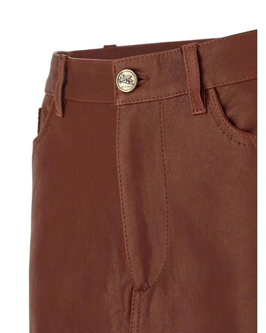 Etro Brown Leather Mini Skirt