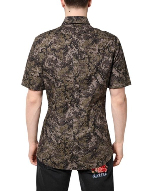 Dolce & Gabbana Black Camouflage Button Down Shirt for men