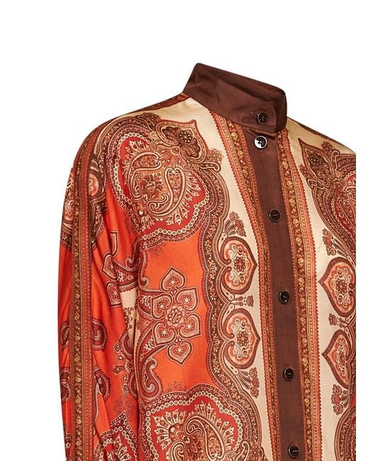 Zimmermann Brown Tangerine Paisley-Print Silk Habotai Mahon Dolman Shirt