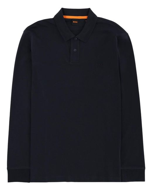 Boss Blue Long-Sleeved Polo Shirt for men