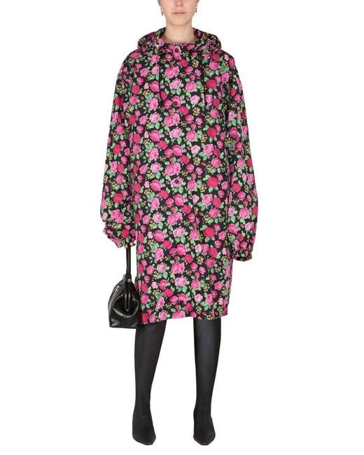Balenciaga Red Floral Pattern Hooded Coat
