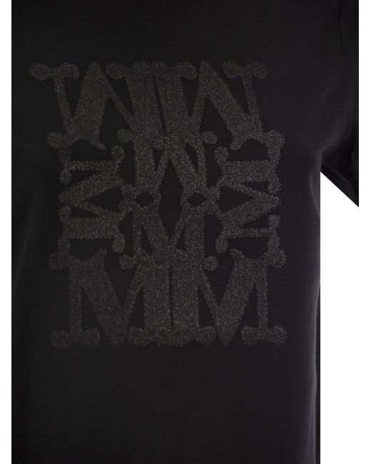 Max Mara Black Taverna Cotton T Shirt With Frontal Embroidery