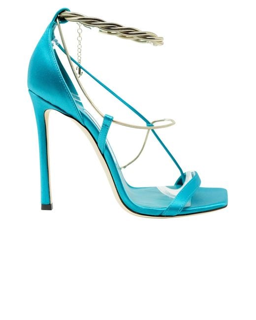 Jimmy Choo Satin Oriana Sandals in Gold/Blue (Blue) - Save 1% | Lyst