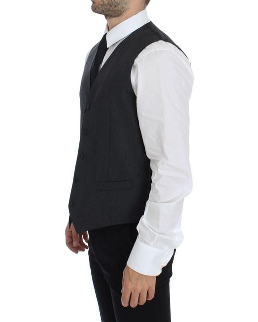 Dolce & Gabbana Black Tailored Fit Vest Classic 5Button for men