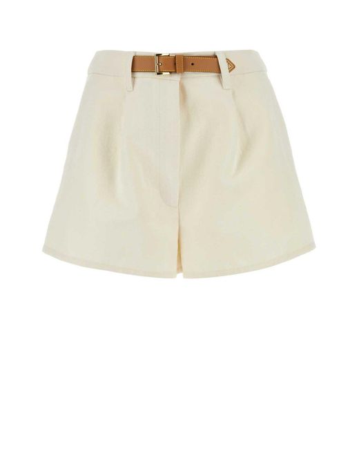 Prada Natural Belted Pleated Shorts