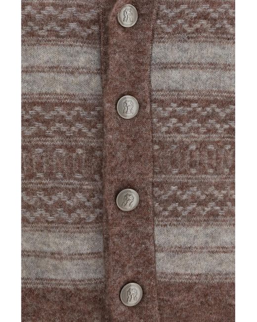 Brunello Cucinelli Brown Cardigan V-Neck Button for men