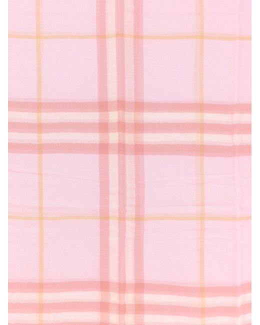 Burberry Pink Wool Scarf With Check Motif
