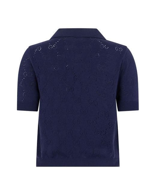 Gucci Blue Polo Sweater Cotton Tops