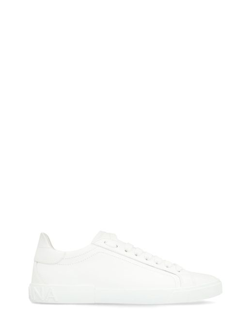 Dolce & Gabbana White Portofino Vintage Leather Low-Top Sneakers for men