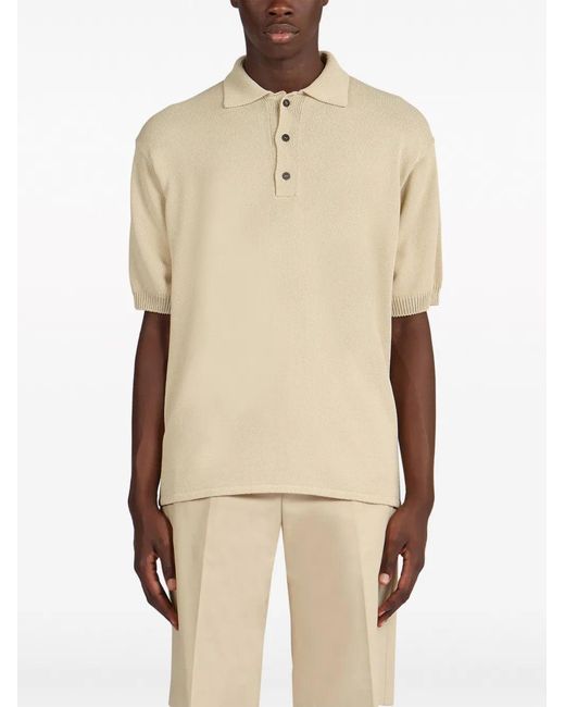 Ferragamo Natural Logo-Plaque Knitted Polo Shirt for men