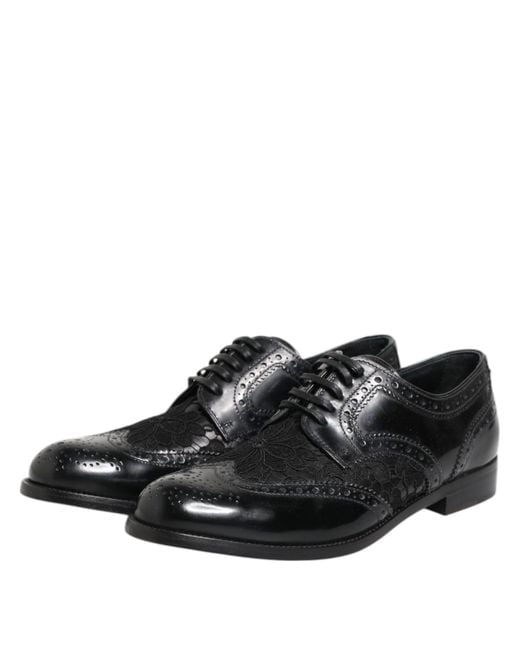 Dolce & Gabbana Black Leather Floral Lace Dress Formal Shoes