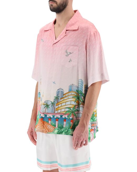 Casablancabrand Pink Morning City View Cuban Shirt for men