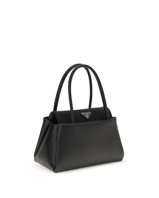 Prada Black Top Handle Bag With Triangle Logo Calf Leather Bos Taurus Handbags