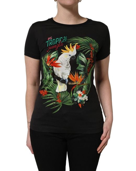 Dolce & Gabbana Green Tropical Print Cotton Round Neck T-Shirt