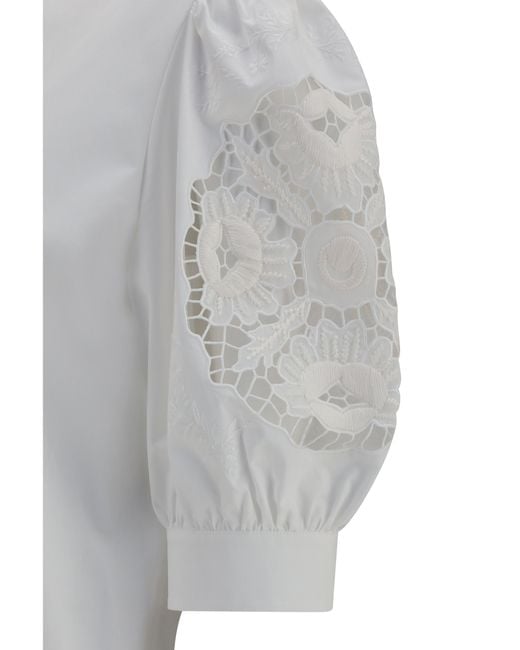 Valentino Gray Shirt With Sangallo Lace Sleeves Cotton