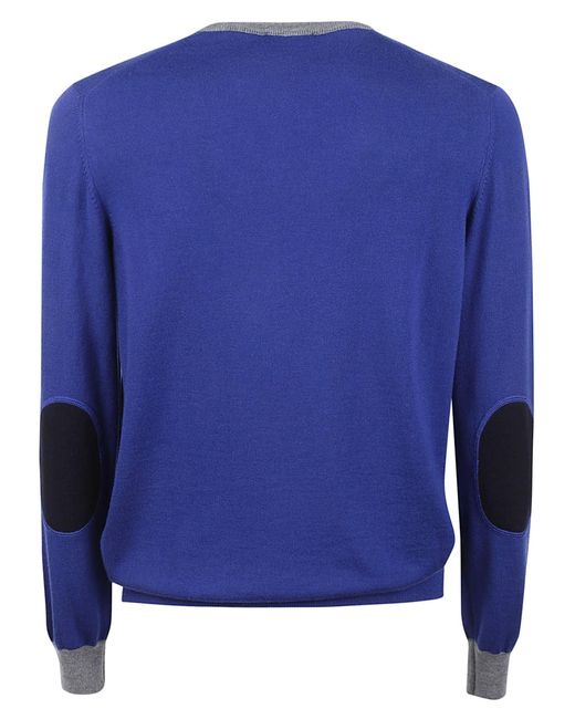 Fay Blue Padded Shoulder Rib Trim Sweater for men