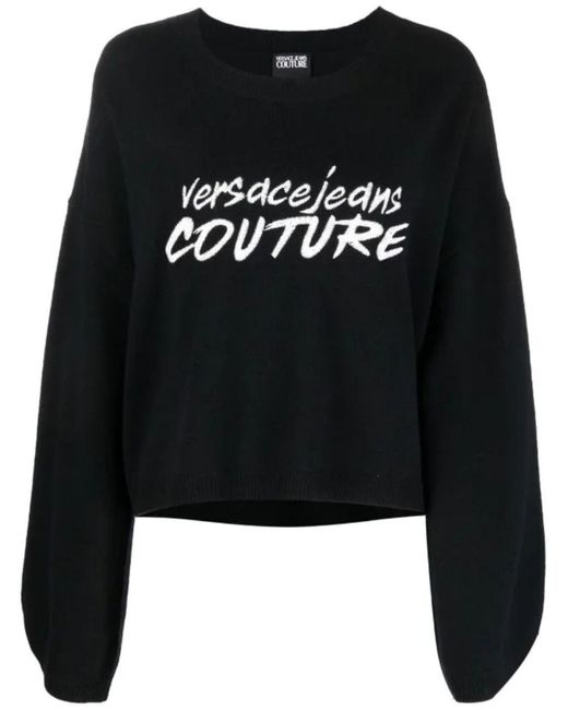 Versace Black Embroidered-logo Wide-sleeve Jumper