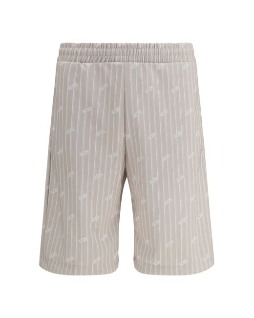 Gcds Gray All-Over Logo Pinstripe Shorts Polyester Bermuda for men