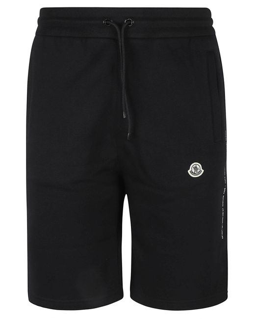 Moncler Black Drawstring Waist Logo Patched Track Shorts for men