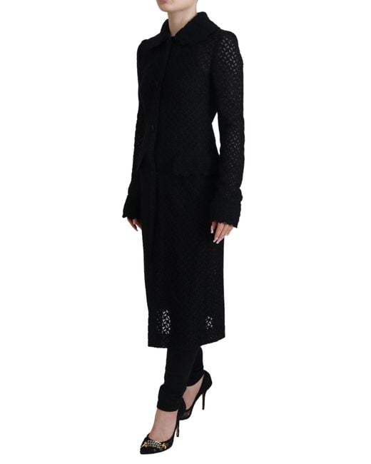 Dolce & Gabbana Black New Button Down Knitted Long Jacket Cotton