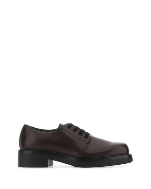 Prada Gray Aubergine Leather Lace-Up Shoes for men