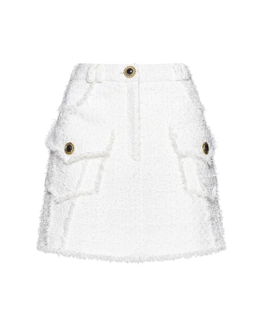 Balmain White Cotton-blend Weed Miniskirt