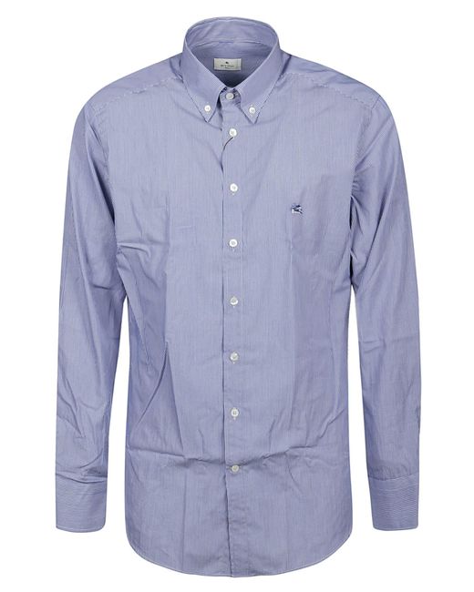 Etro Cotton Shirt Botton Down Logo Slim in Blue for Men | Lyst