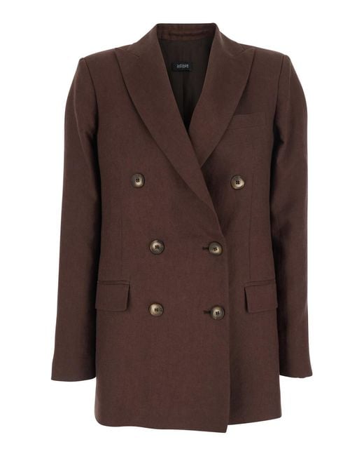 Le Plain Brown Double-Breasted Jacket With Peak Revers