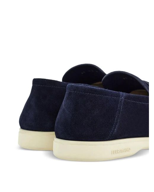 Ferragamo Blue Ferragamo Deconstructed Gancini-Detailed Suede Loafers for men