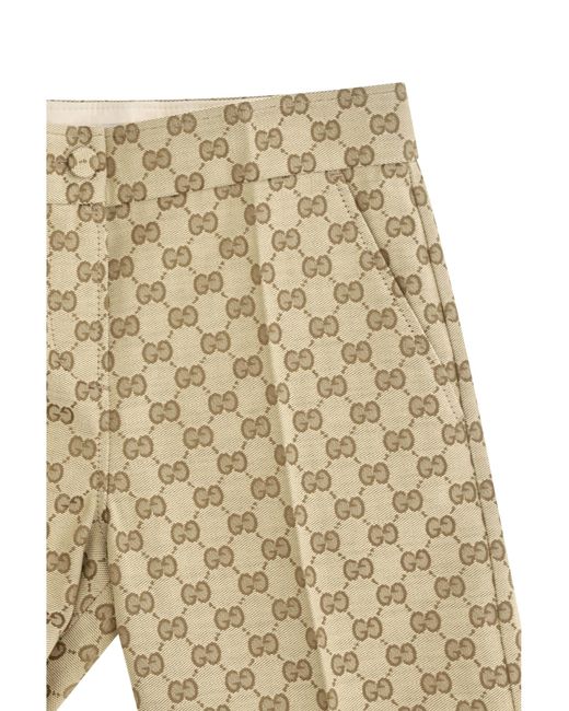 Gucci White Gg Canvas Pants For Boy Cotton; Polyester
