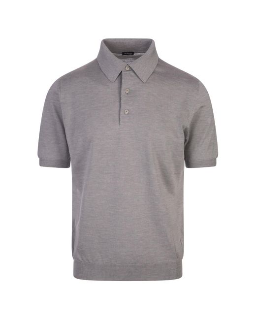 Kiton Gray Silk, Linen And Cashmere Polo Shirt for men