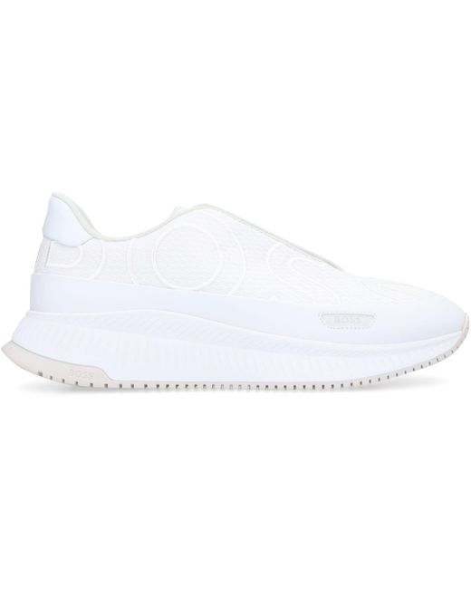 Boss White Fabric Low-Top Sneakers for men