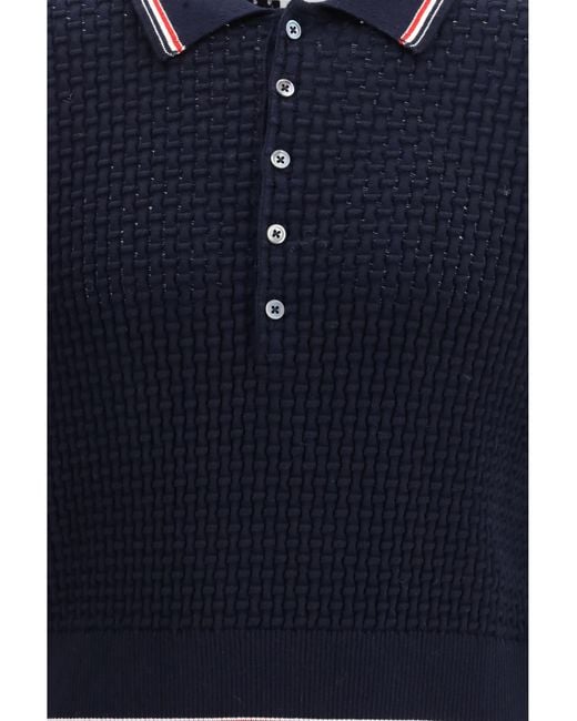 Thom Browne Blue Woven Cotton Polo Shirts for men