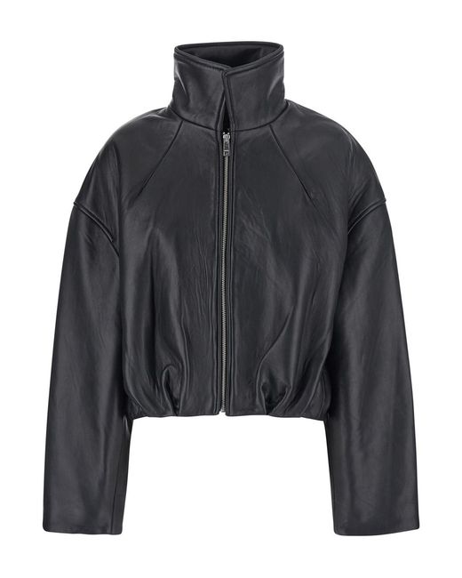 ROTATE BIRGER CHRISTENSEN Black Oversized Leather Jacket Coat