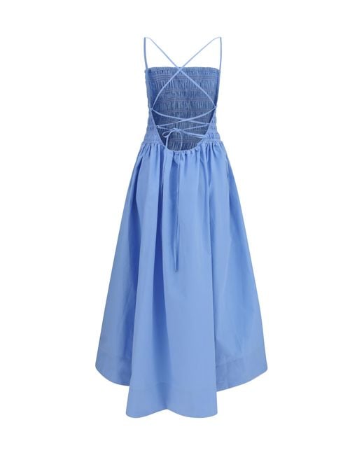Ganni Blue Poplin Maxi Dress Cotton