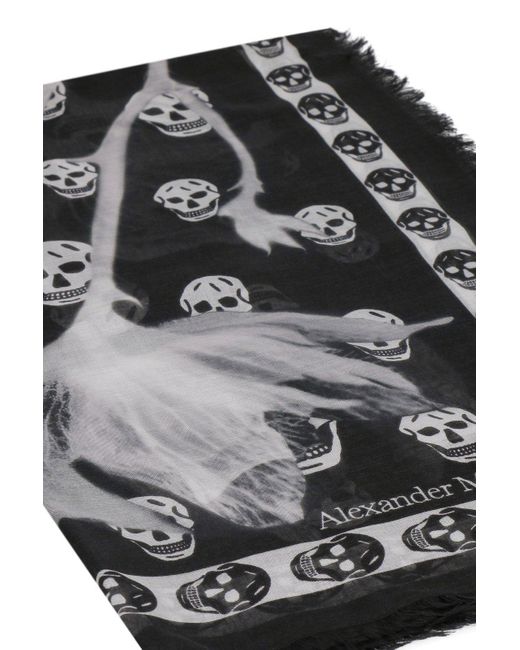 Alexander McQueen Gray Graphic Printed Scarf