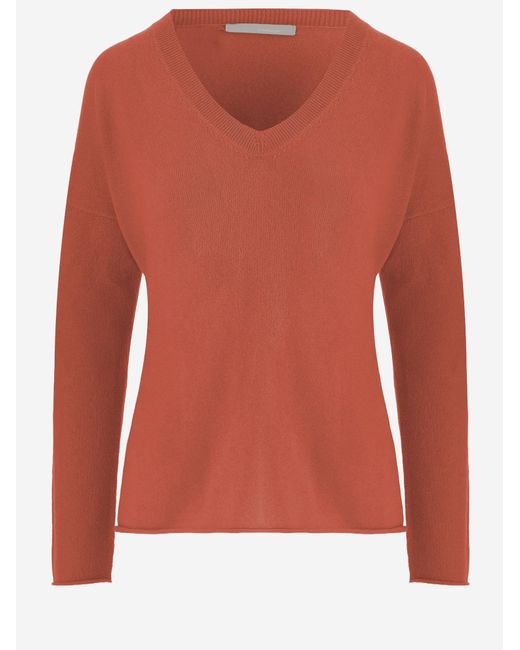 Allude Orange Cashmere Sweater With V-Neck