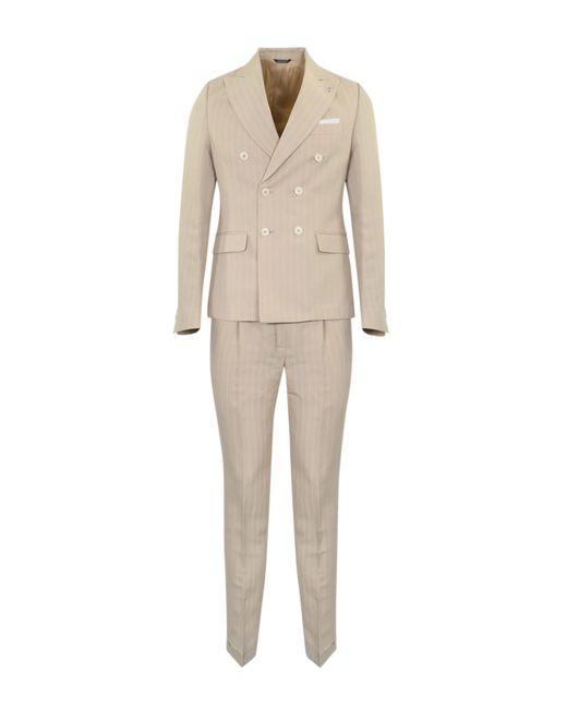 Daniele Alessandrini Natural Sand Double-Breasted Pinstripe Suit for men