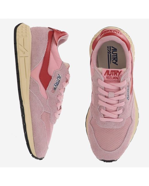 Autry Pink Panel Design Sneakers With Front Lacing And Logo Details